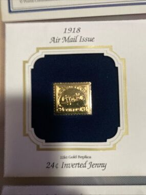 24¢ Inverted Jenny 22kt Gold Replica - Gold Stamp Collectible